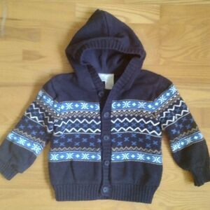 Koala Kids Blue Nordic Fairisle Print Fleece Lined Chunky Sweater with Hood 2T
